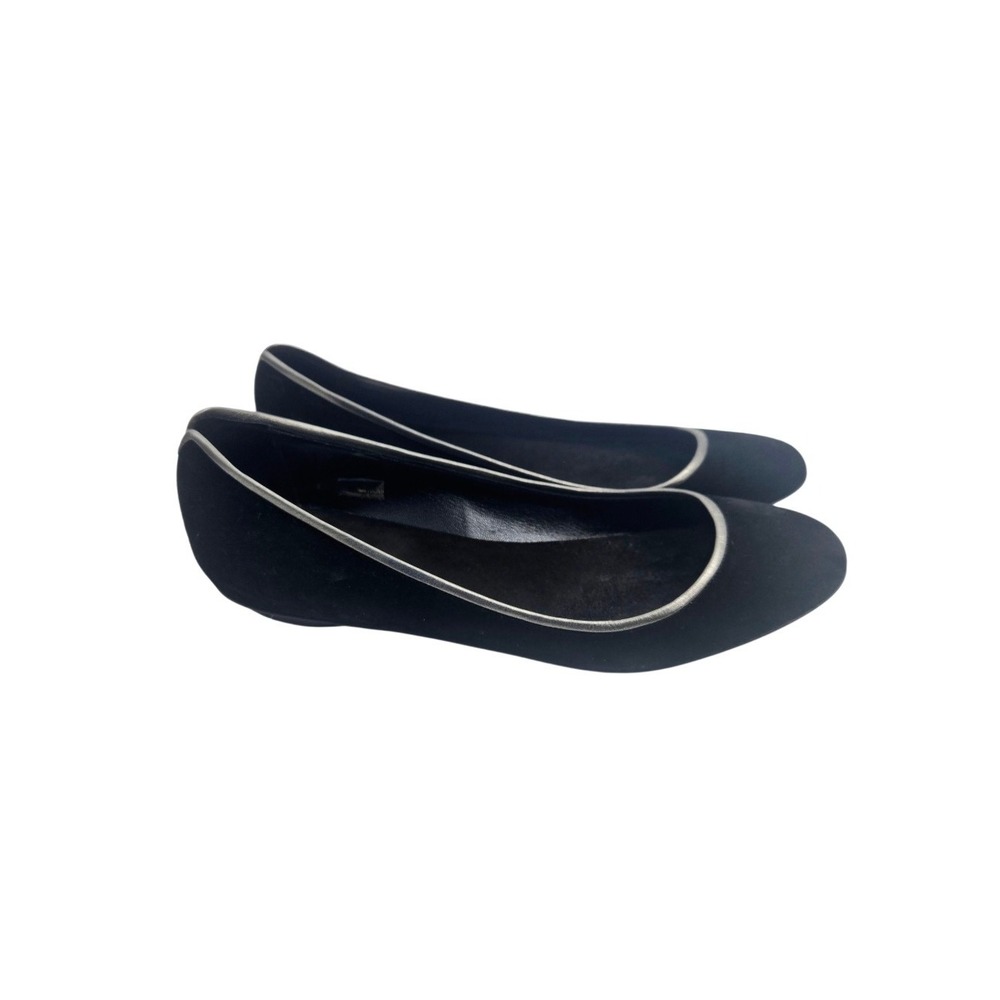 Barneys New York CO-OP Womens 7.5 Black Suede Ballet Flats Silver Trim Italy